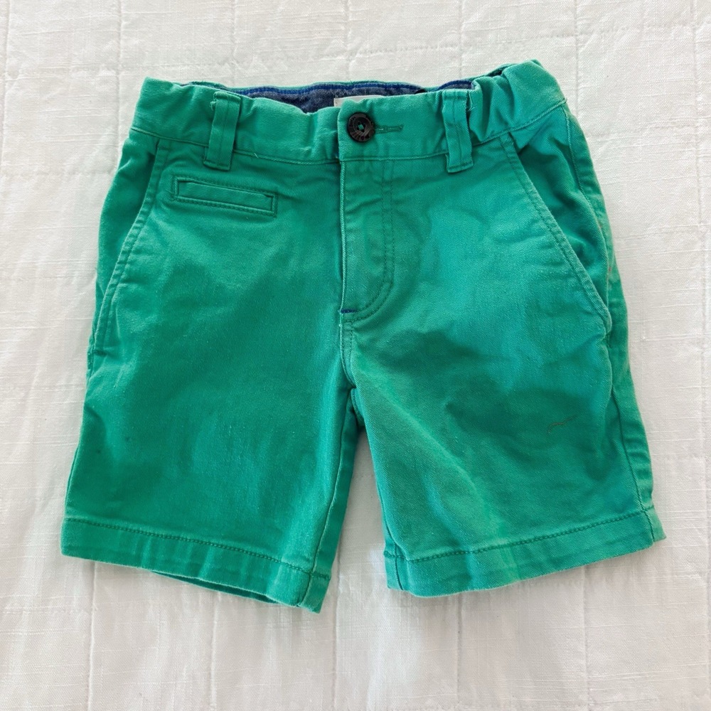 Mini Boden Boys Casual Shorts Size 5Y Green Solid Chino Adjustable